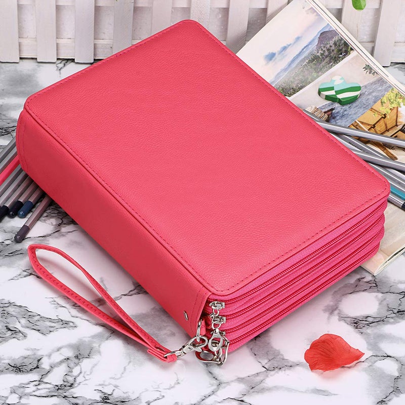 BTSKY 200 Slots Colored Pencil Organizer - Deluxe PU Leather Pencil Case Holder With Removal Handle Strap Pencil Box Large for Colored Pencils Watercolor Pencils (Pink) - Image 2
